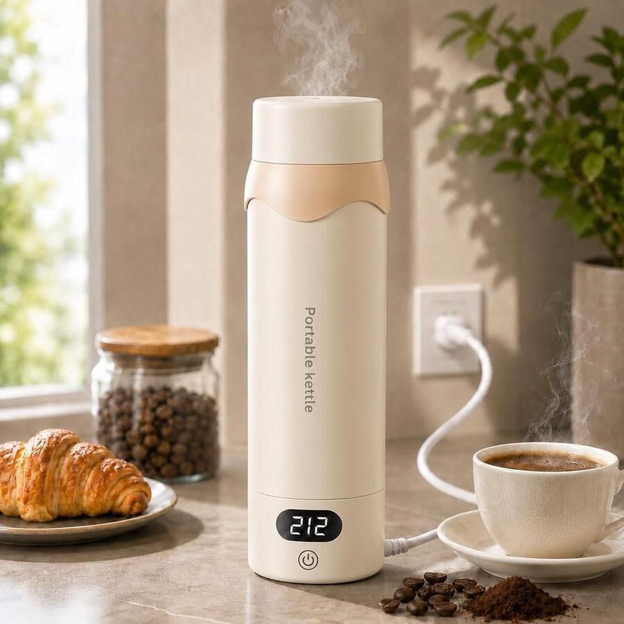 KZQ Elektrische Reiswaterkoker Draagbare Mini Waterkoker Gemaakt van 306 roestvrij staal 6 temperatuurinstellingen automatische uitschakeling Perfect voor het zetten van thee koffie en melk 500 ml