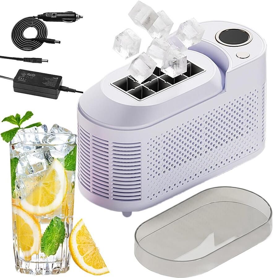 KZQ Ijsblokjesmachine – Mini-ijsblokjesmachine voor in de auto – Draagbare ijsblokjesmachine voor op het aanrecht – Maakt 8 ijsblokjes – Snelle ijsie in 10 minuten – 12V-autoadapter – Geschikt voor thuis en buitenshuis – Paars