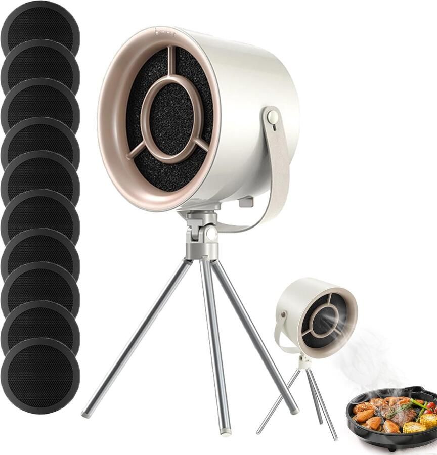 KZQ Mini Afzuigkap 3 Snelheden 1200Pa Sterke Zuigkracht Stille Werking Draagbaar En Afneembaar Met Koolstoffilter Geschikt Voor Koken Hotpot Bbq Camper En Binnen Crèmewit