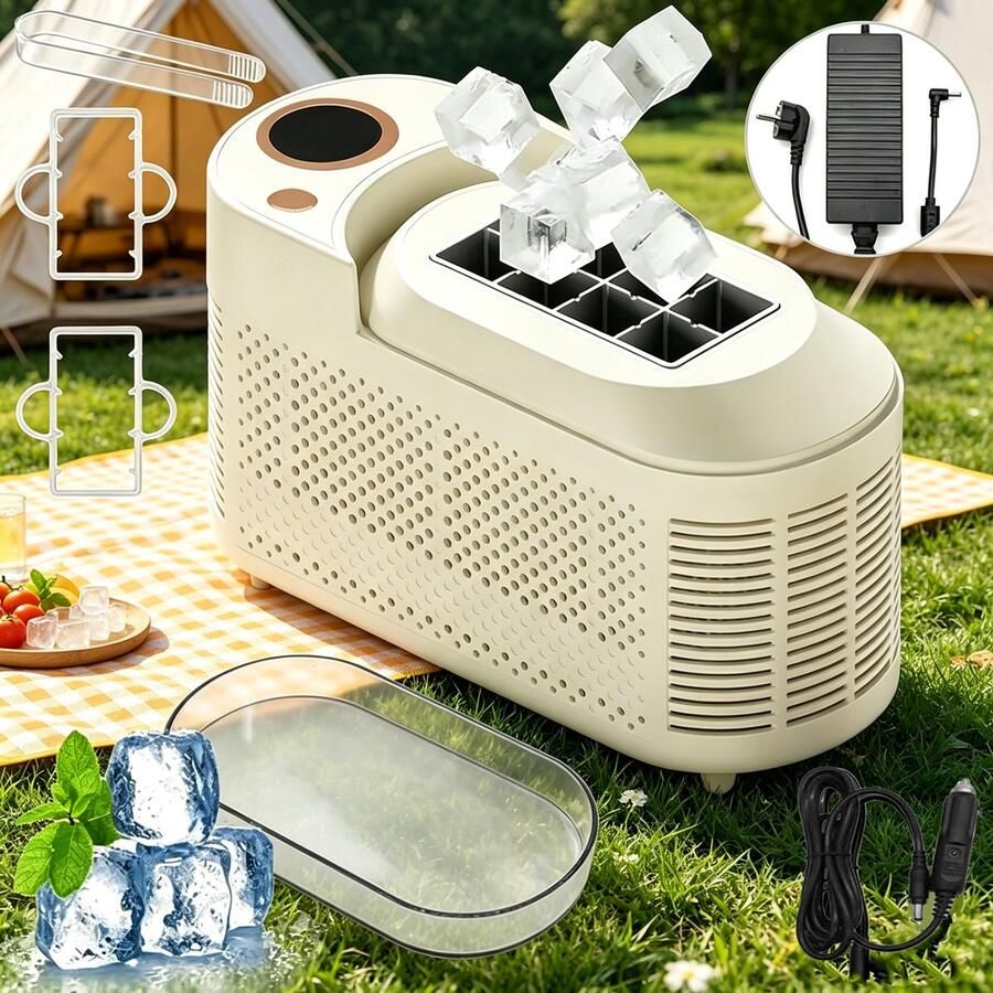 KZQ Mini IJsblokjesmachine Wit Draagbaar Compact 8 Blokjes Per Cyclus 12v En 230v Snel Ijs In 10 Minuten Geschikt Voor Auto Camping En Kantoor IJsbereider Voor Thuis En Onderweg