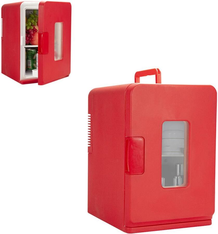 KZQ Mini koelkast 15 liter 2-in-1 minibar koel en warm AC DC 230V 12V draagbaar rood zwarte glazen deur voor auto kantoor camping thuis eten drinken