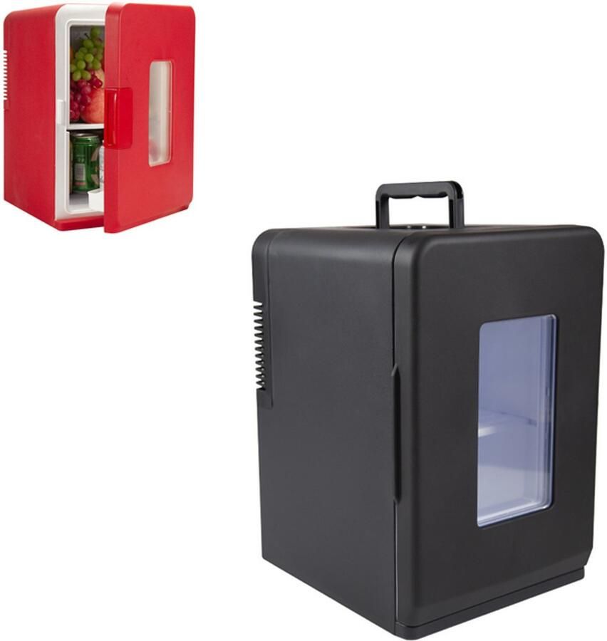 KZQ Mini koelkast 15 liter 2-in-1 minibar koel en warm AC DC 230V 12V draagbaar zwart zwarte glazen deur voor auto kantoor camping thuis eten drinken