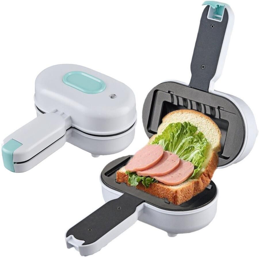 KZQ Ontbijtmaker Multifunctionele sandwichmaker en hotdoggrill met antiaanbaklaag Compact en draagbaar geschikt voor keukens studentenkamers en eetzalen Maakt brood panini's en hotdogs Wit
