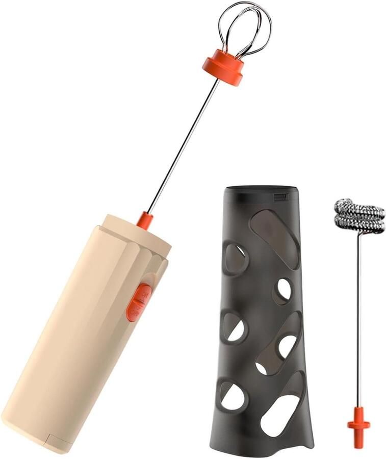 Oplaadbare melkopschuimer – Draagbaar handsfree model (500 mAh) met standaard. Handzame mixer klopper voor koffie warme chocolademelk eieren eiwitpoeder en milkshakes – geschikt voor thuis kantoor koffiebar of bakkerij