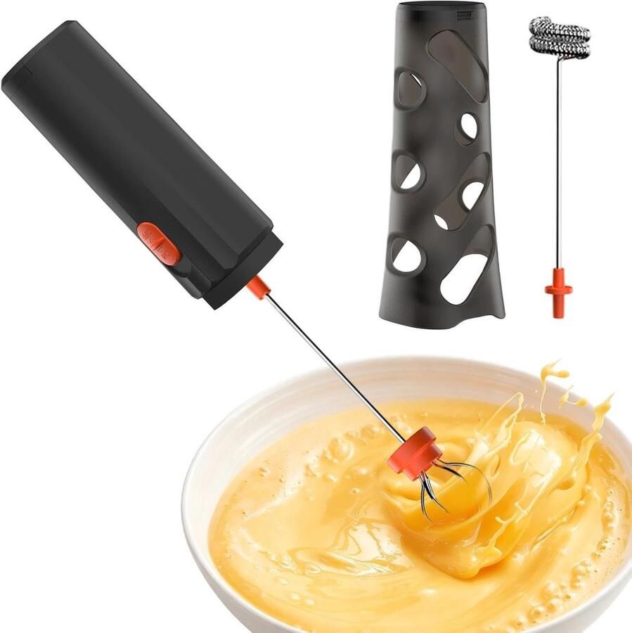 KZQ Oplaadbare melkopschuimer Draagbare drankmixer voor koffie en warme dranken Eenvoudig schoon te maken en draadloos Zwart