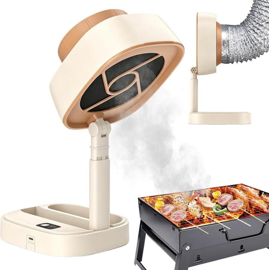 KZQ Opvouwbare desktop afzuigkap met 5 instelbare snelheden Laag geluidsniveau met afvoerpijp Geschikt voor appartementen studentenkamers camper en indoor BBQ Kaki