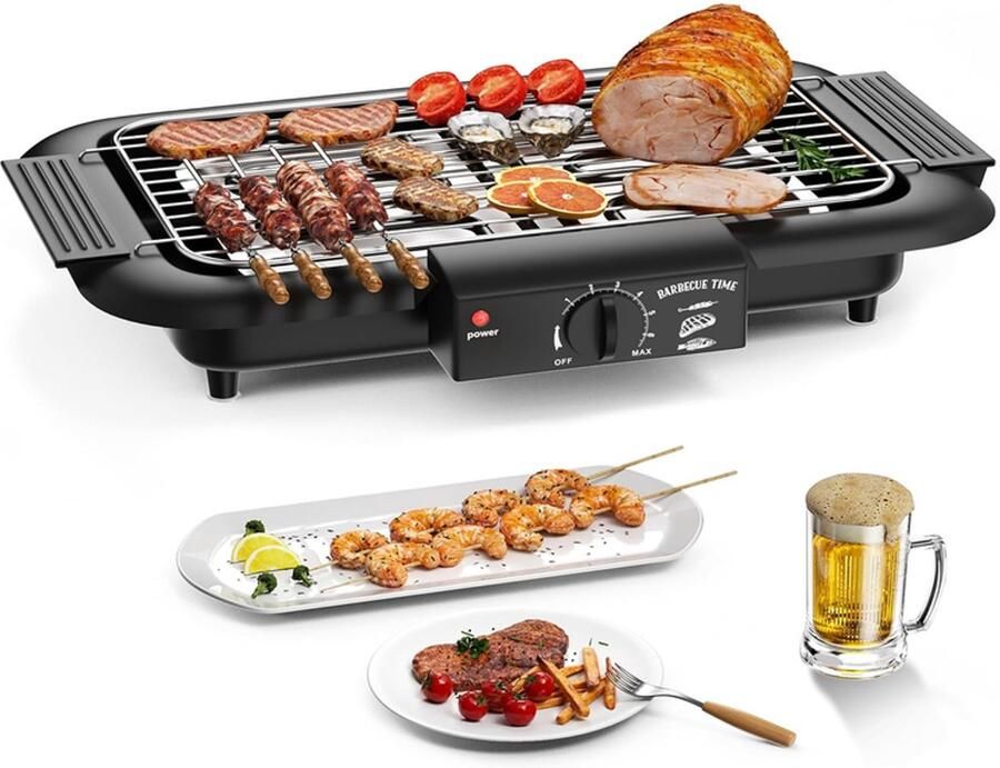 KZQ Rookloze elektrische barbecue Snel heet worden en anti-aanbaklaag Binnen- en buitengebruik met afneembare standaard Geschikt voor BBQ-feestjes en kamperen Zwart