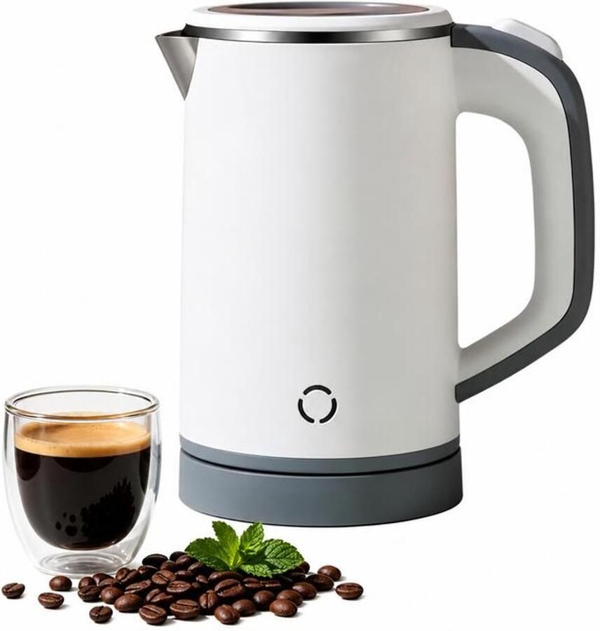 KZQ Waterkoker – Reiswaterkoker – Mini-campingwaterkoker – 600 W – 0 8 l – 304 roestvrij staal Snel koken in 5 minuten – Stille werking – Geschikt voor thee koffie en flesvoeding – Wit