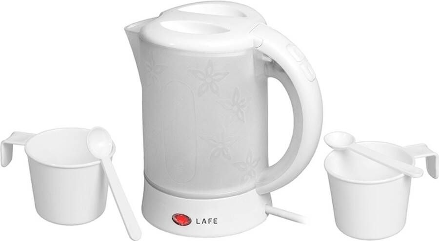 Lafe Elektrische Reis Waterkoker 0.6 Liter Inclusief 2 Kopjes en Lepels Kleine Waterkoker Voor Camping of Caravan Klein Formaat 600W Wit