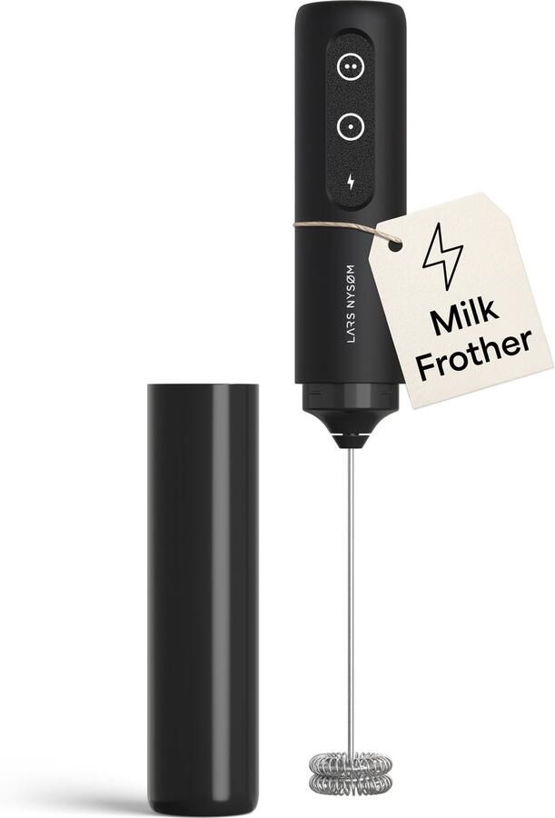 LARS NYSØM Melkopschuimer Elektrisch Oplaadbaar USB-C Handheld Melkopschuimer Staaf met 2 Snelheden Mixer met RVS Garde voor Latte Cappuccino & Warme Chocolademelk (Carbon Black)