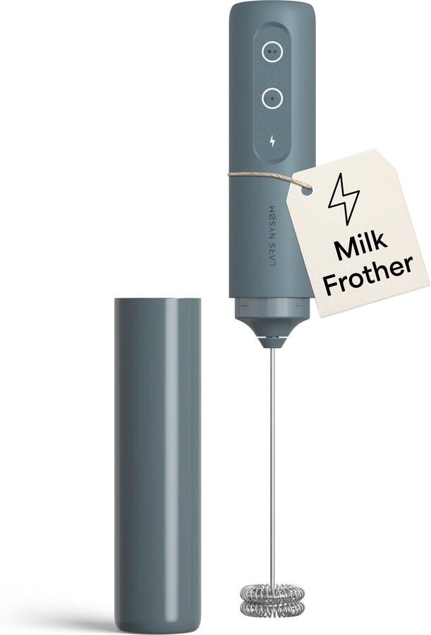 LARS NYSØM Melkopschuimer Elektrisch Oplaadbaar USB-C Handheld Melkopschuimer Staaf met 2 Snelheden Mixer met RVS Garde voor Latte Cappuccino & Warme Chocolademelk (Stone Blue)