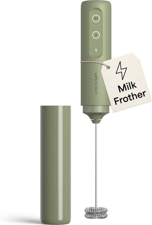 LARS NYSØM Melkopschuimer Elektrisch Oplaadbaar USB-C Handheld Melkopschuimer Staaf met 2 Snelheden Mixer met RVS Garde voor Latte Cappuccino & Warme Chocolademelk (Sage Green)