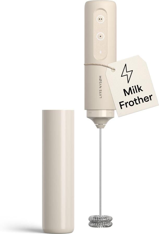 LARS NYSØM Melkopschuimer Elektrisch Oplaadbaar USB-C Handheld Melkopschuimer Staaf met 2 Snelheden Mixer met RVS Garde voor Latte Cappuccino & Warme Chocolademelk (Cream Beige)