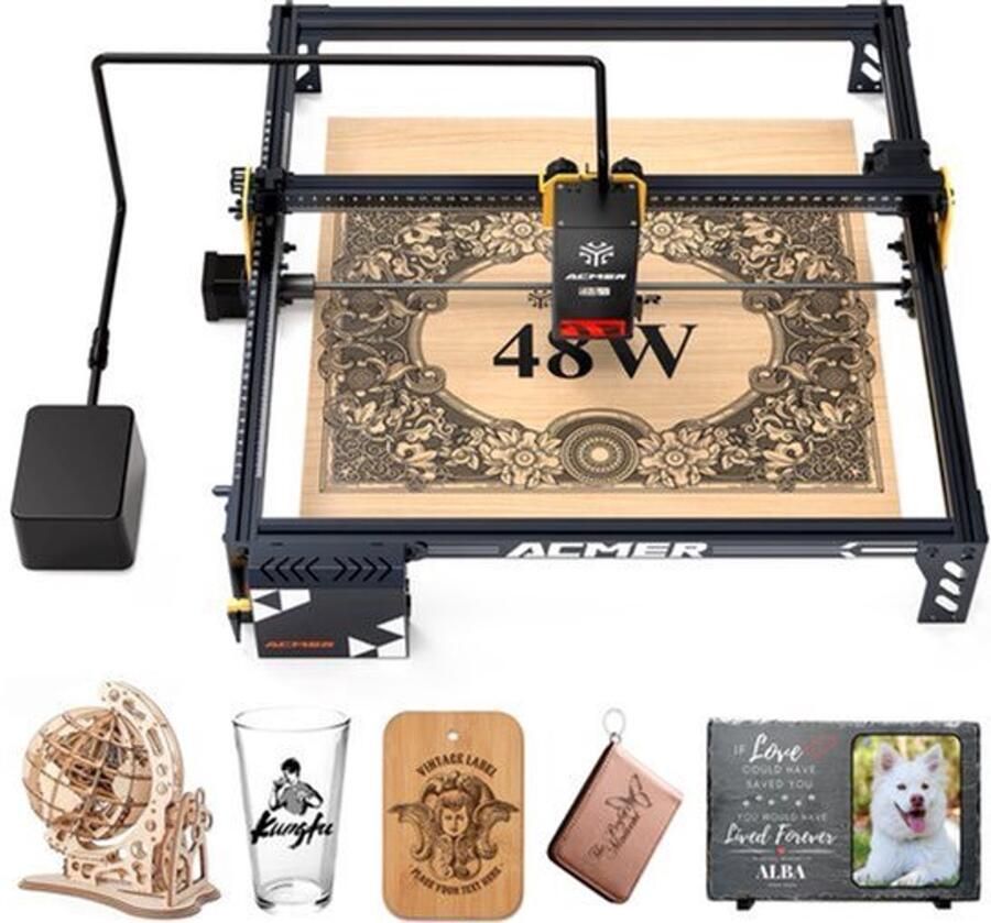Lasergraveermachine CNC Snijmachine 48W Vermogen EU Plug Hoge Snelheid 10000mm min Voor DIY Geschenken Met Luchtcompressor