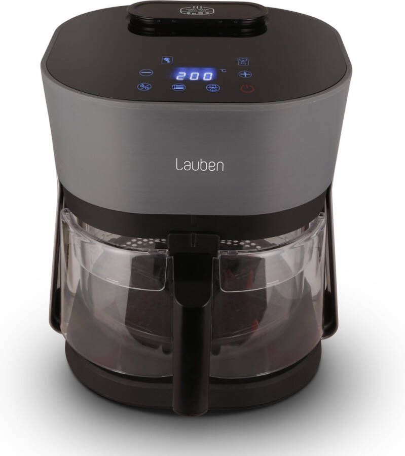 Lauben Airfryer Glass&Steam Airfryer Heteluchtfriteuse 360° Zicht 4 5 L 1300W Zwart Grijs