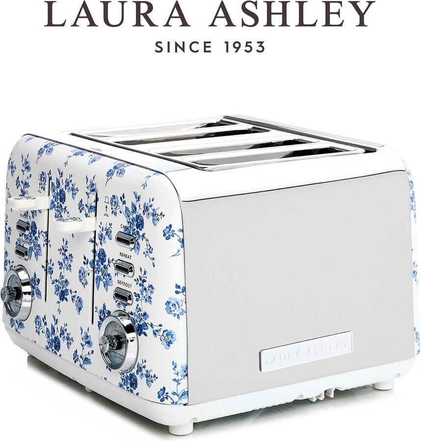 Laura Ashley – 4-Scheiben-Toaster 7 Stufen Brötchenaufsatz Auftaufunktion einstellbarer Bräunungsgrad – China Rose Design by VQ
