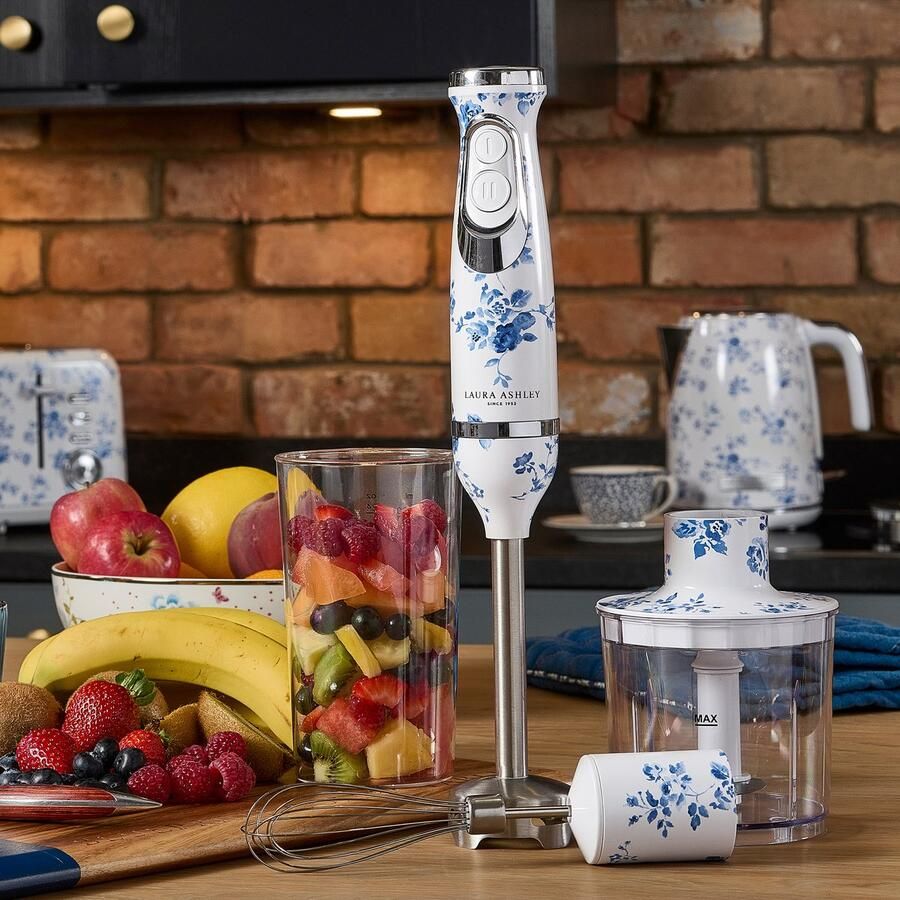 Laura Ashley 600 W Edelstahl-Stabmixer mit Mixer Schneebesen Zerkleinerer und 300 ml Messbecher 4-in-1-Set – China Rose-Design von VQ