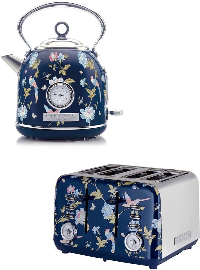 Laura Ashley by VQ Keuken Set – Dome Waterkoker 1 7L & 4-Sleuven Broodrooster – Elveden Marine – Luxe Design Ontbijtset