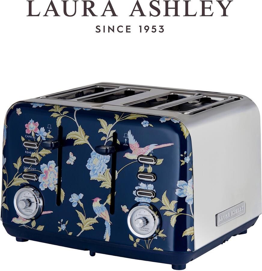 Laura Ashley Dubbele Broodrooster – Broodrooster Met Tostiklemmen – Broodrooster Retro – Extra Brede Sleuven – Geschikt voor 4 Sneden – Uniek Design