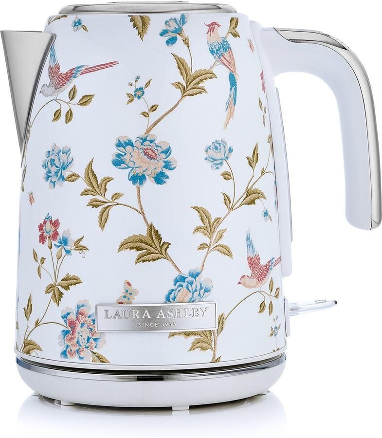 Laura Ashley Wasserkocher – 1 7 l 2200 W beleuchtetes Display kabellos 360° drehbarer Sockel Trockengehschutz – Elveden White Design by VQ