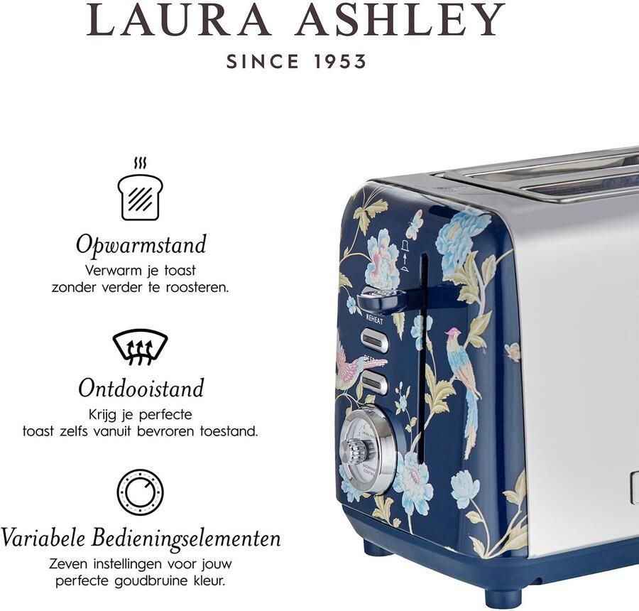 Laura Ashley by VQ Keuken Set – Kanwaterkoker 1 7L & 2-Sleuven Broodrooster – Elveden Marine – Luxe Design Ontbijtset - Foto 2