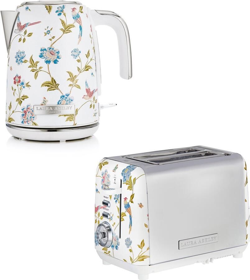 Laura Ashley by VQ Keuken Set – Kanwaterkoker 1 7L & 2-Sleuven Broodrooster – Elveden Wit – Luxe Design Ontbijtset