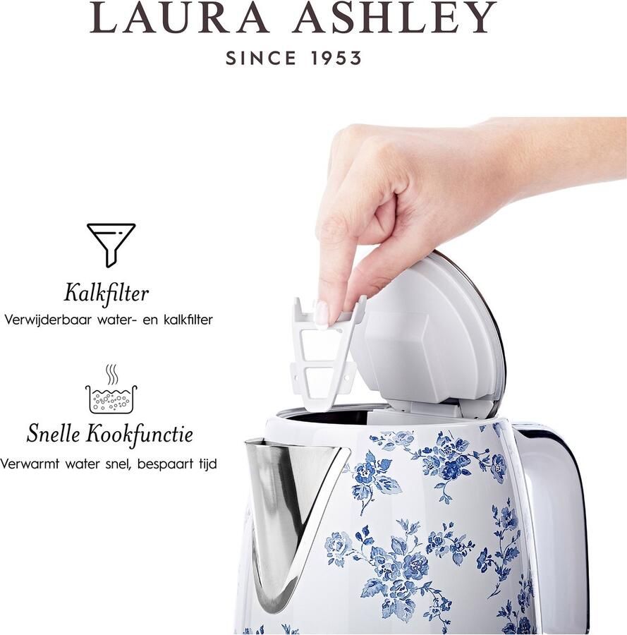 Laura Ashley by VQ Keuken Set – Jug Waterkoker 1 7L & 4-Sleuven Broodrooster – China Rose – Luxe Design Ontbijtset - Foto 2