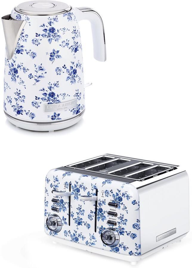 Laura Ashley by VQ Keuken Set – Jug Waterkoker 1 7L & 4-Sleuven Broodrooster – China Rose – Luxe Design Ontbijtset