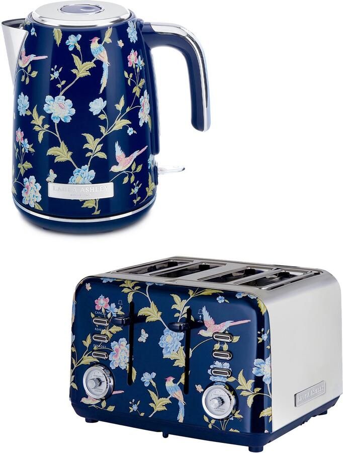 Laura Ashley by VQ Keuken Set – Jug Waterkoker 1 7L & 4-Sleuven Broodrooster – Elveden Marine – Luxe Design Ontbijtset
