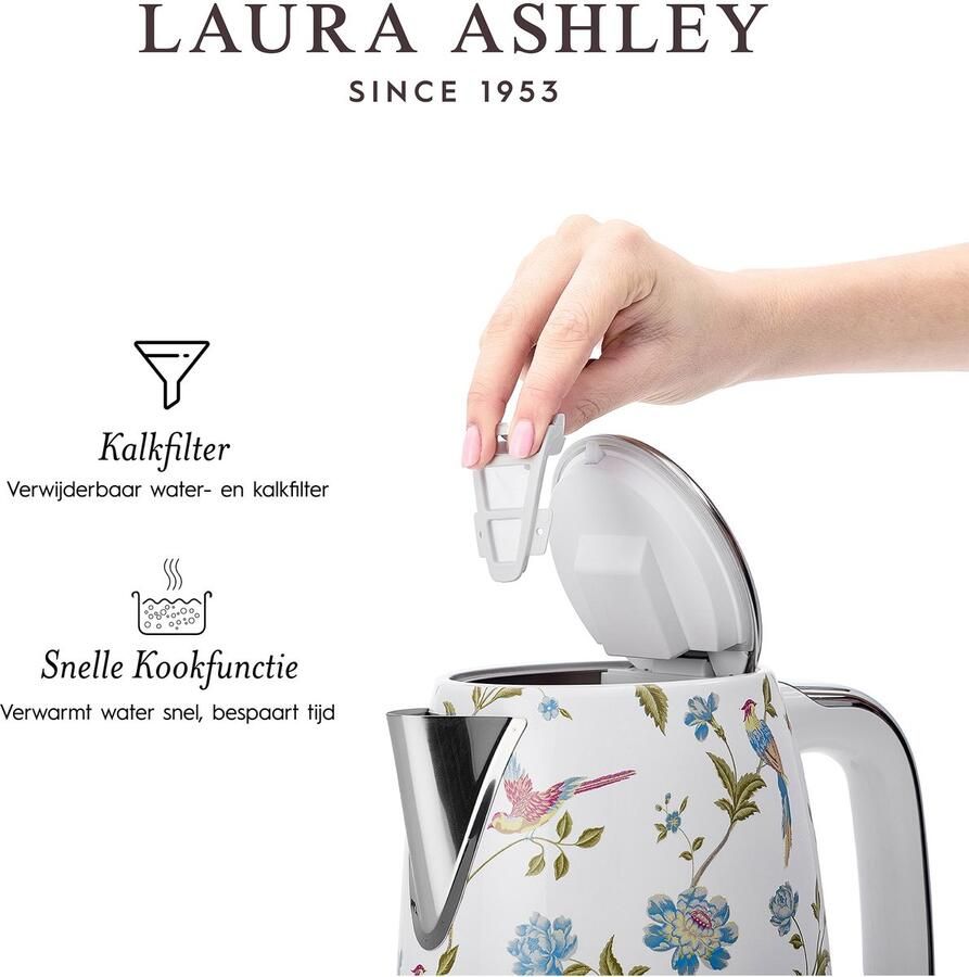 Laura Ashley by VQ Keuken Set – Jug Waterkoker 1 7L & 4-Sleuven Broodrooster – Elveden Wit – Luxe Design Ontbijtset - Foto 2