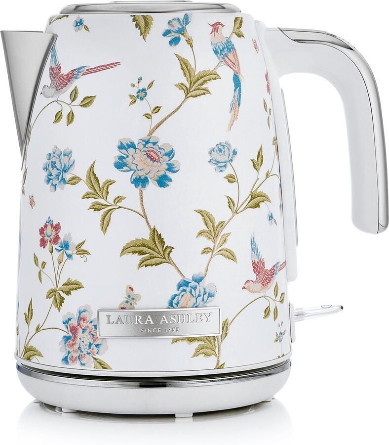 Laura Ashley Wasserkocher – 1 7 l 2200 W beleuchtetes Display kabellos 360° drehbarer Sockel Trockengehschutz – Elveden White Design by VQ