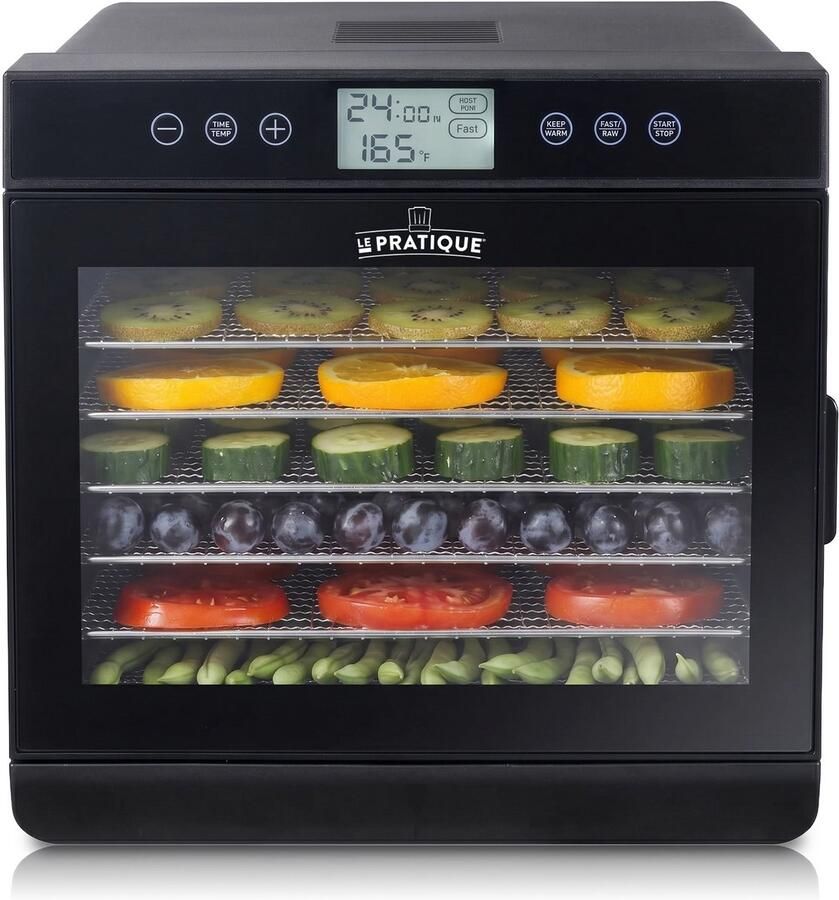 Le pratique Premium Voedseldroger met Smart Timer & Thermostaat 7x kwalitatieve en eenvoudig schoon te maken RVS-lades Handig LCD-display Nauwkeurige thermostaat 35 tot 75 °C 500W From France