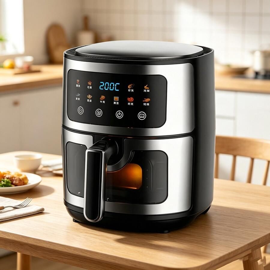 Learnlogic Grote airfryer met een inhoud van 10 liter 1400 watt voorzien van 10 kookprogramma's digitaal touchscreen kijkvenster en antiaanbakmand vetarm 90% gezond koken zwart 25 80*25 80*32 cm