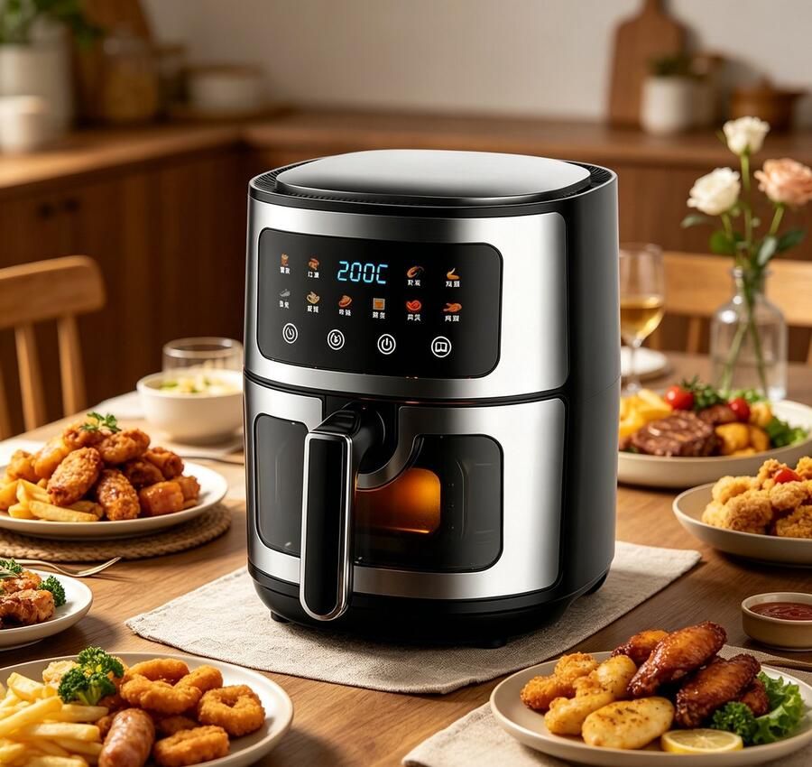 Learnlogic Hetelucht friteuse 6L Oven met 10 programma s 1400W gezond koken met 90% minder vet Digitale touchscreen kijkvenster antiaanbak mandje Zwart