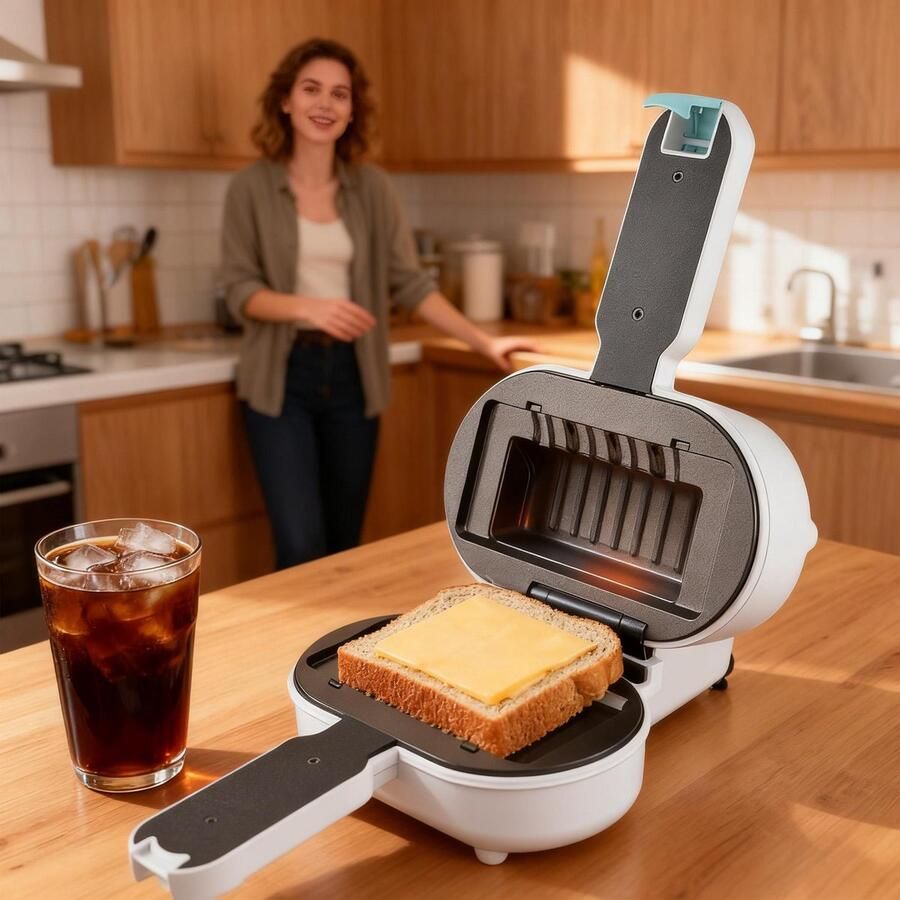 Learnlogic Mini-ovensandwichmaker wafelijzer geschikt voor ontbijt lunch en diner Ideaal voor keukens appartementen studentenkamers en restaurants Maakt wafels cheesecake en hamburgers 15*8 5*20 cm wit