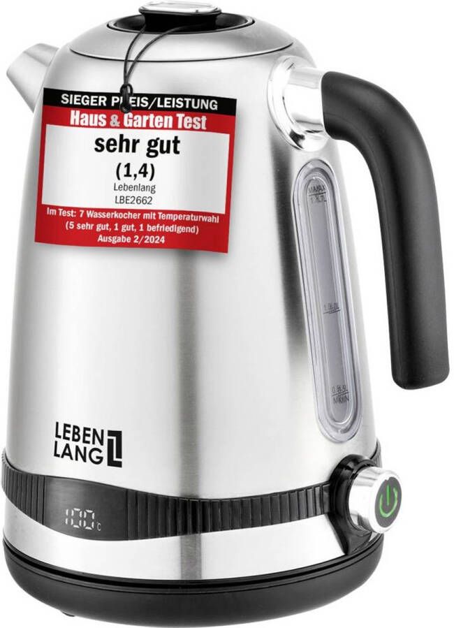 Lebenlang Waterkoker roestvrij staal temperatuurinstelling stil temperatuurweergave en warmhoudfunctie 1 7 liter & 2200 W elektrische kettle roestvrij stalen waterkoker retro zonder plastic