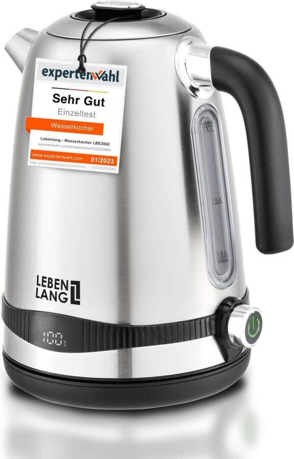 Lebenlang Waterkoker roestvrij staal temperatuurinstelling stil temperatuurweergave en warmhoudfunctie 1 7 liter & 2200 W elektrische kettle roestvrij stalen waterkoker retro zonder plastic - Foto 2