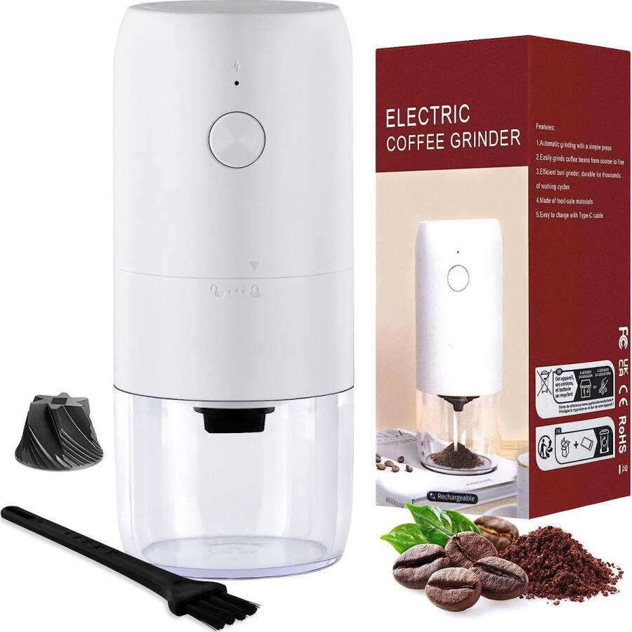 Elektrische koffiemolen-Coffee Grinder Electric- Verstelbare koffieboonmolen- Kruidmolen-één touch Coffee Mill-Epresso Grinder-Coffee Maker met molen met schone borstel （Wit）