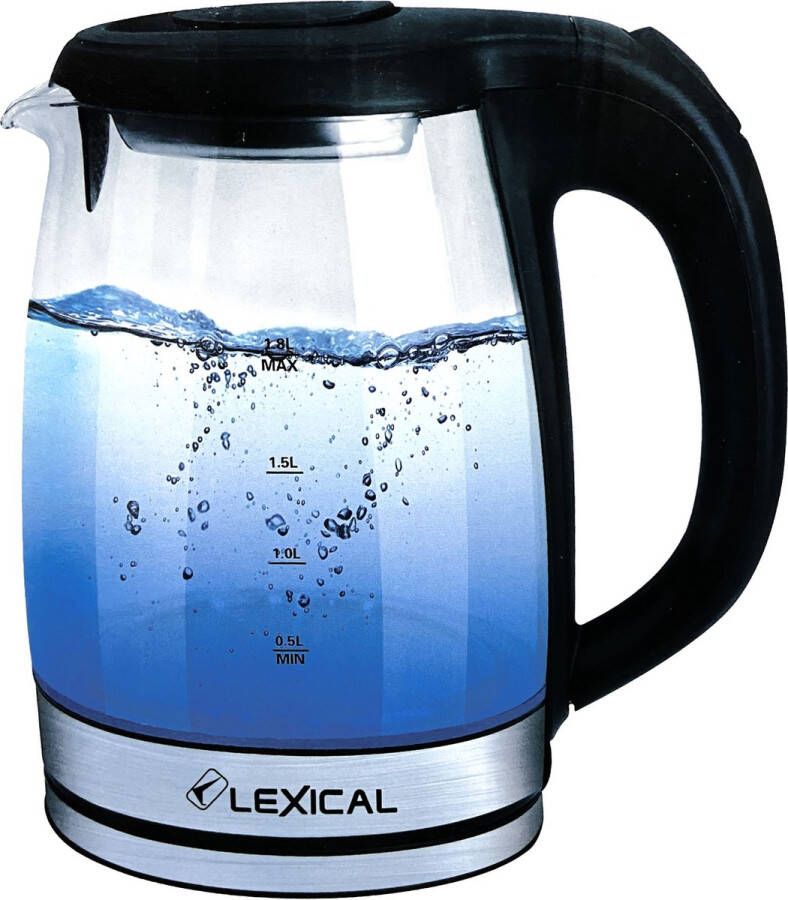 Lexical -LEK.1047-Elektrische Glazen Waterkoker 1 8 L- 1500 W-Zwart-Rvs