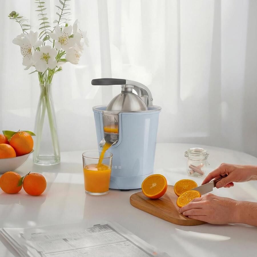 Lexium Store Citruspers elektrisch Blauw 160 W Met druppelvrije schenktuit en scharnierarm Voor thuisgebruik
