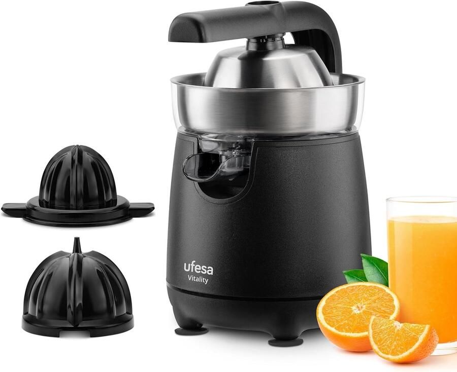 Lexium Store Citruspers elektrisch Inox Zwart 120W Roestvrijstalen Filter en Extractiearm Voor Keukengebruik