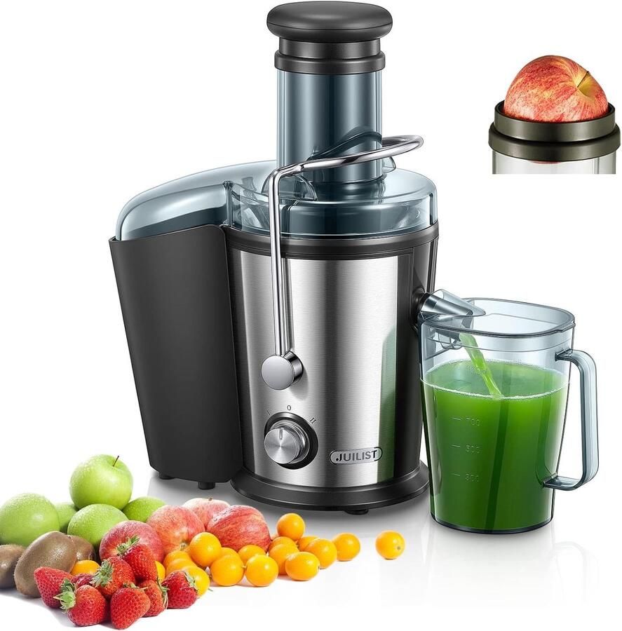 Lexium Store Citruspers elektrisch RVS 75 mm vulopening 800W sapcentrifuge met 2 snelheden Voor groenten en fruit