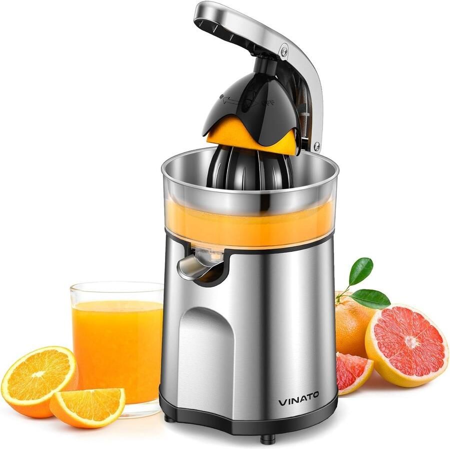 Lexium Store Citruspers elektrisch RVS Met 2 kegels en 300 ml opvangreservoir Voor sinaasappel en citroen
