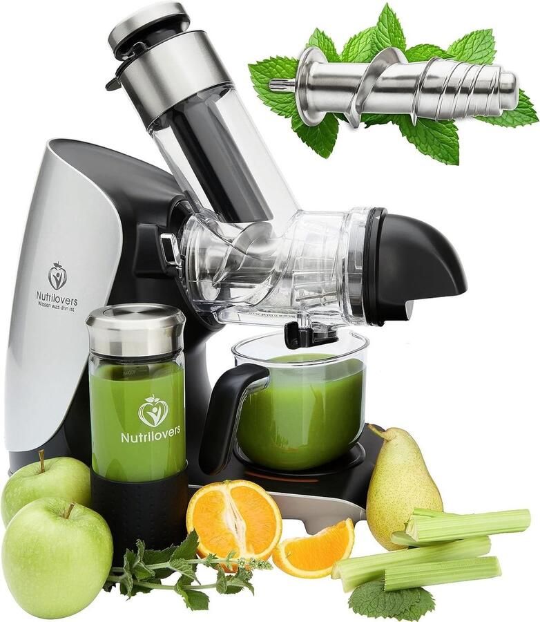 Lexium Store Citruspers elektrisch Zilver Roestvrij staal Slowjuicer met 304 Persschroef Voor Groenten en Fruit