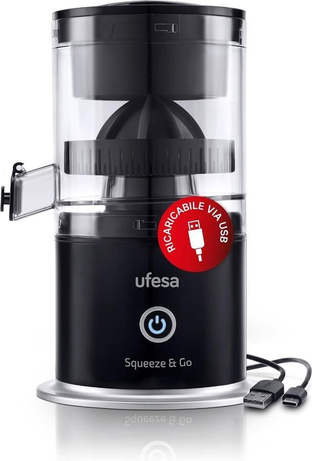 Lexium Store Citruspers elektrisch Zwart 220 ml Oplaadbare USB-C Draagbare Sapcentrifuge Voor Thuis en Reizen
