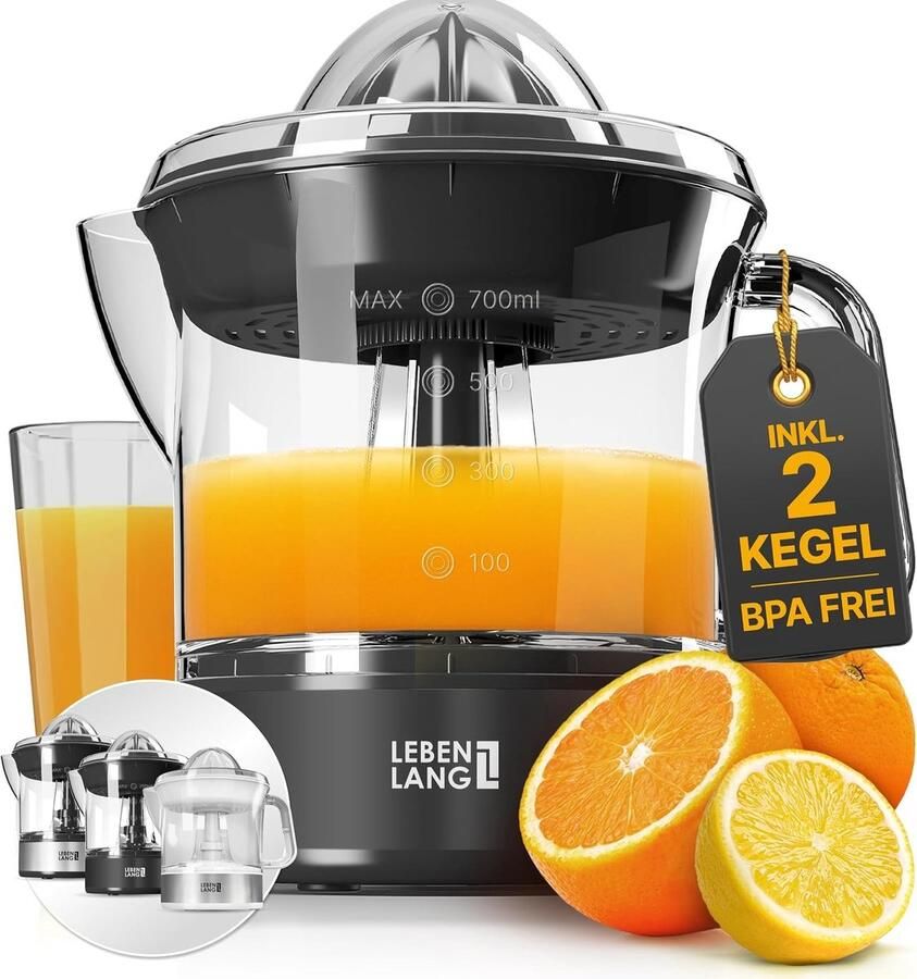 Lexium Store Citruspers elektrisch Zwart 700 ml RVS en BPA-vrij Voor Thuisgebruik