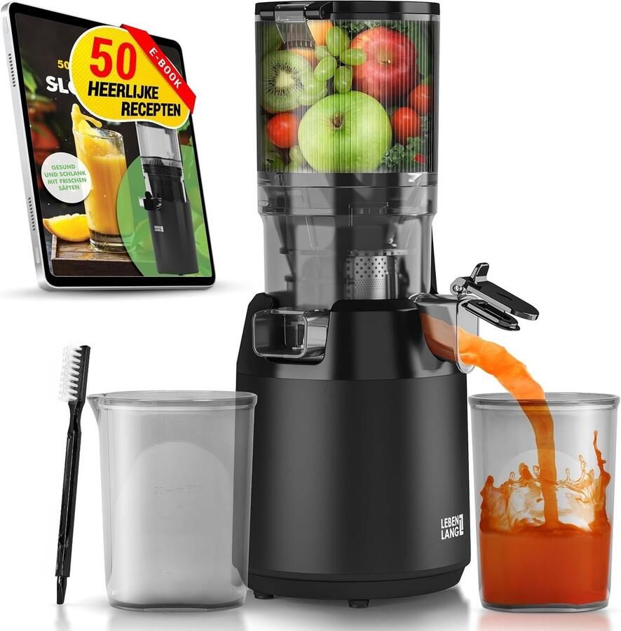 Lexium Store Citruspers elektrisch Zwart Grote 13 5 cm Opening Slow Juicer van RVS Voor Groente en Fruit