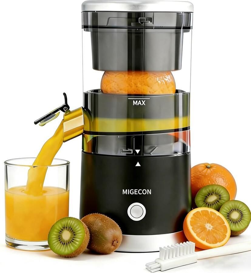 Lexium Store Citruspers elektrisch Zwart Oplaadbare Sapcentrifuge met USB-C BPA-vrij ABS Voor Sinaasappel en Citrusvruchten