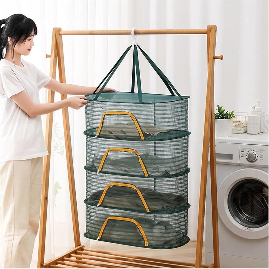 Lexium Store Droognet Groen 60 x 40 x 80 cm 4-lagig Mesh Droogrek Voor Kruiden en Planten