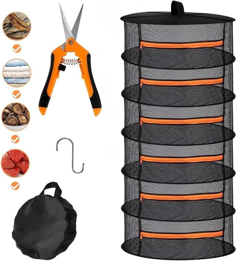 Lexium Store Droognet Oranje 6-lags droogsysteem Ademend nylon Voor het drogen van kruiden en planten